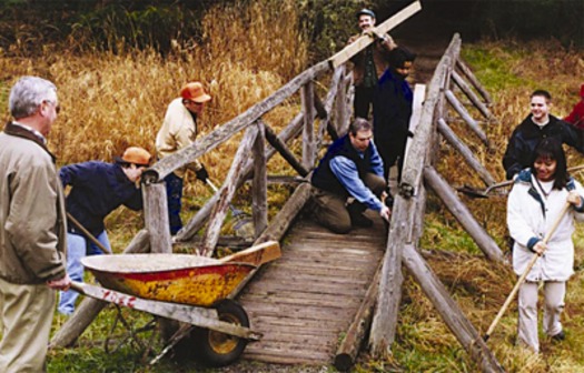 The cash-strapped Washington State Parks system relies heavily on volunteers, like the ones on this project at Millersylvania State Park. Courtesy of Washington State Parks Foundation.
