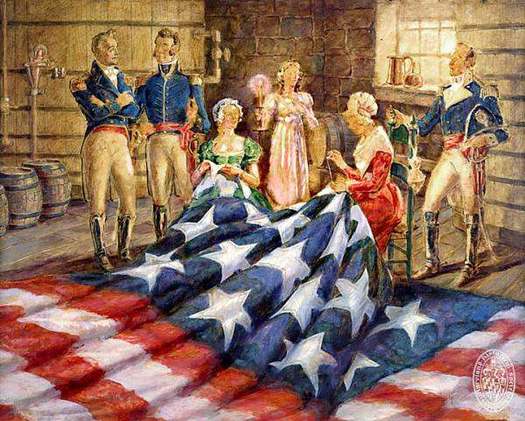 PHOTO: The Maryland Historical Society is recreating the Star-Spangled Banner flag with the same materials originally used by Mary Pickersgill 200 years ago. Photo credit: "Mary Pickersgill Making the Flag.” Oil on canvas by R. McGill Mackall, MdHS, 1976.80.61