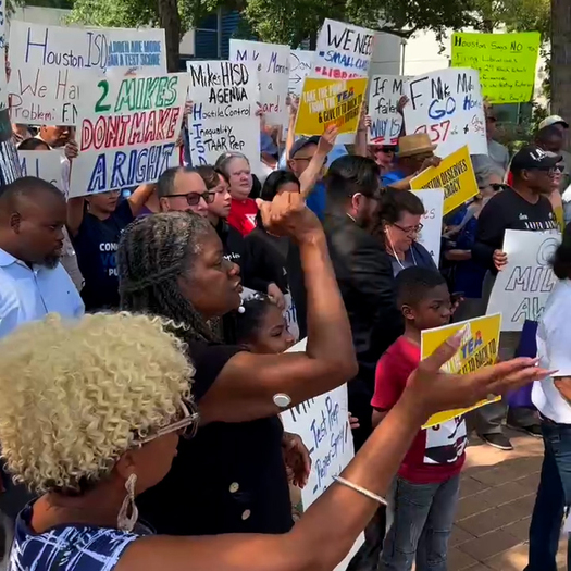 Parents, educators and others protested Thursday ahead of the first public board meeting since the Texas Education Agency took over the Houston Independent School District. (ACLU of Texas)