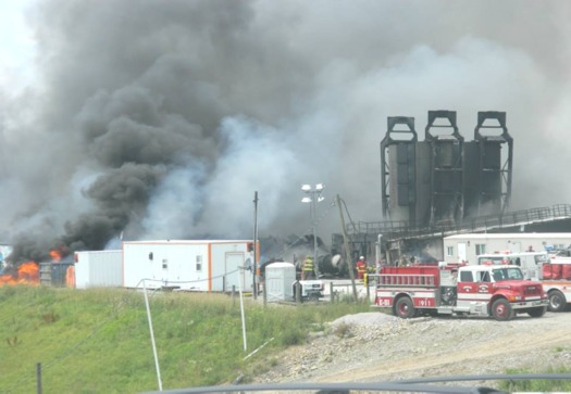 PHOTO: This fire at a fracking well site in Monroe County is intensifying efforts by some to update Ohio's chemical disclosure laws. Photo courtesy of the Monroe County Emergency Management Agency.