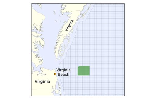 IMAGE: A Dominion Resources offshore wind project is fairly far along, and offers huge potential, according to a new report on offshore wind power in the Atlantic. Map courtesy Bureau of Ocean Energy Management.