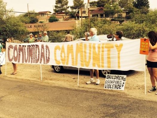 PHOTO: The thought of housing undocumented children brought people, both supporters and opponents, to the streets of Oracle, Arizona this week. Photo courtesy of Frank Pierson.