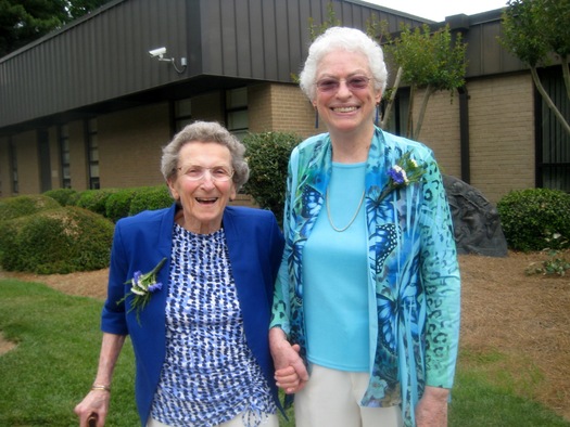 PHOTO: Lennie Gerber (left), and her wife Pearl have been together for 48 years. They're among the plaintiffs in a suit challenging Amendment One. Courtesy: Gerber.