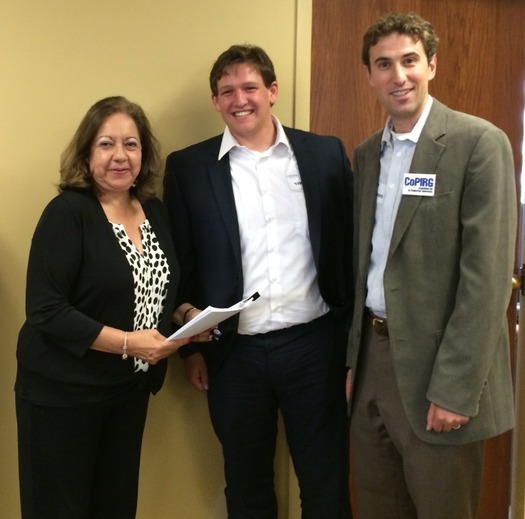 PHOTO: The Colorado Consumer Health Initiative and CoPIRG submitted a petition of more than 700 signatures to Insurance Commissioner Marguerite Salazar, left. It asks the Division of Insurance to more closely scrutinize insurance companies' rate filings to protect consumers. Photo courtesy CCHI