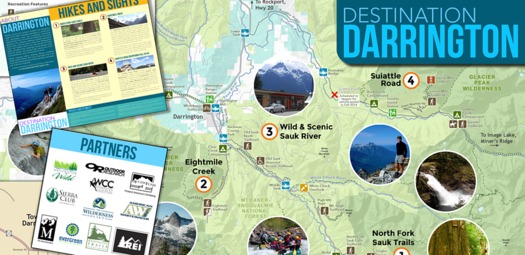 MAP: The free map created by 10 outdoor recreation and conservation groups is credited with giving a much needed push to the local economy of Darrington, Wash., after the Oso mudslide cut access to the town for two months this spring. Image courtesy DestinationDarringtonMap.com.