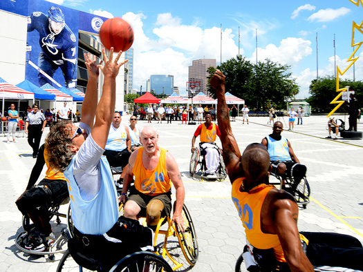 PHOTO: Basketball is part of the National Veterans Wheelchair Games, the largest such event in the world. This year's games are under way in Philadelphia. Photo credit: U.S. Dept. of Veterans Affairs