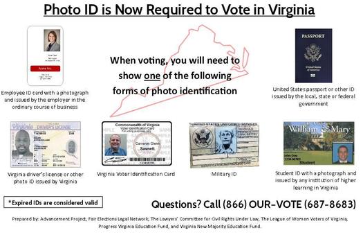 GRAPHIC: A local election on the 19th will be the first time a photo I.D. will be required to cast a ballot, as required by the commonwealth's new voter I.D. law. The League of Women Voters is concerned many Virginians are not aware of the new rules. Photo credit: League of Women Voters of Virginia.