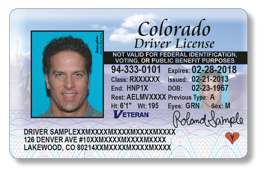 PHOTO: The state-issued driver's license will bear a slightly different banner than the standard Colorado driver's license. Courtesy: CO DMV