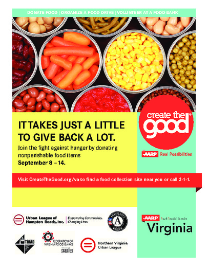 FLYER: Virginia food banks say a food drive this week comes at a crucial time for them. Flyer courtesy of AARP Virginia.