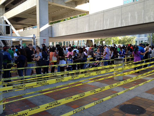 Photo: Florida is one of three states cited in a new report on Election Day lines and significant waits at polling places. According to the report, Latino and African-American are especially affected. Photo credit: Institute for Southern Studies.