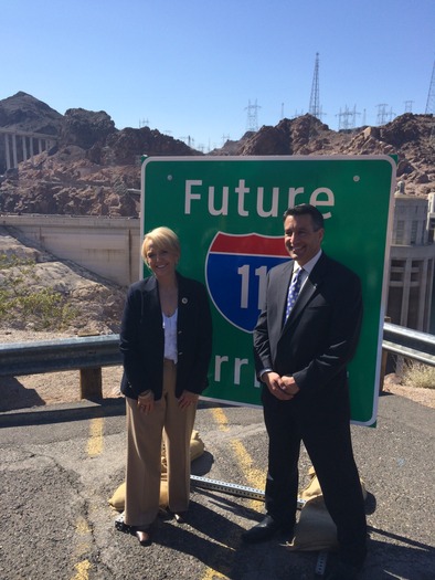 PHOTO: Despite the smiles of Arizona and Nevada governors, a new report says the proposal to build an interstate highway connecting Phoenix and Las Vegas would be a waste of taxpayers' money. Photo courtesy Nevada Gov. Brian Sandoval's office.