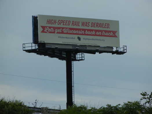 PHOTO: The Environmental Law & Policy Center is erecting another billboard between Milwaukee and Chicago to encourage political leaders to support high-speed rail. The ELPC says Wisconsin has to play catch-up now, since Gov. Scott Walker turned down federal funds for high-speed rail expansion. (Photo courtesy of ELPC)