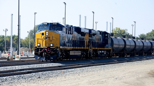 PHOTO: Train carrying crude oil. A Bay Area environmental group has sued a Sacramento air-quality district for failing to require an environmental review of a crude-oil transfer station at McClellan Business Park in Sacramento. Credit: U.S. Department of Transportation.