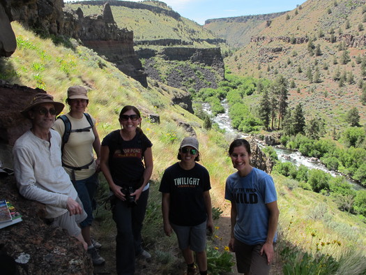 PHOTO: A group including Gena Goodman-Campbell of ONDA (right) and Veronica Baker of Deschutes Brewery (second from right) hiked into Scout Camp in the Whychus-Deschutes Proposed Wilderness in June as part of a Beers Made By Walking tour. Photo credit: Eric Steen.