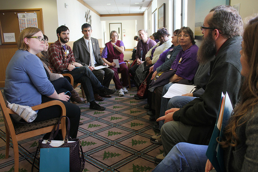 PHOTO: State government and home care workers meet with legislators in early 2014. Some members of SEIU Local 503 donate as little as $5 a month to a fund for candidate contributions and endorsements. Photo courtesy SEIU Local 503.
