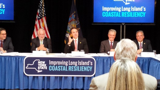 PHOTO: Gov. Andrew Cuomo announces hundreds of millions in sewage upgrades which experts say will reduce nitrogen pollution and shore up natural defenses from superstorms such as Sandy. Credit: Kevin McDonald.