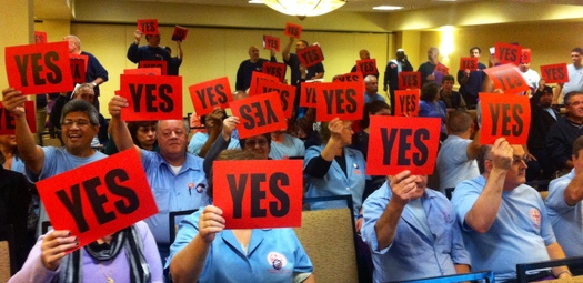 PHOTO: Boston University service workers at the Holiday Inn in Brookline voted by an 