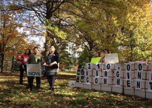 PHOTO: Bob Keefe (center) with the nonpartisan small business group Environmental Entrepreneurs says the 210,000 comments from Virginians show strong support in the state for an EPA clean-power plan that would cut carbon pollution. Photo by Sarah Bucci, courtesy of Environment Virginia.
