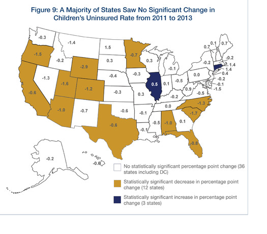 GRAPHIC: Wyoming is tops in the nation, according to a new report on what states are doing to cover more children with health insurance. But nationally, the progress has slowed. Map courtesy of Georgetown Center for Children and Families.