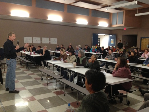 PHOTO: Maury Forman addresses a group of prospective entrepreneurs in Republic, Wash., an area that will feel the economic effects of the Buckhorn gold mine closure in 2015 and where residents are looking at other business opportunities. Photo courtesy Washington Dept. of Commerce.