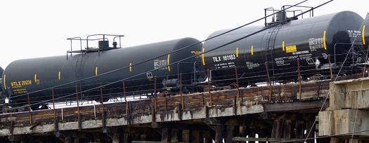 PHOTO: About two-thirds of the crude oil shipped by rail in the U.S. is transported in DOT-111 tank cars. A lawsuit alleges they aren't sturdy or safe enough for that purpose, and asks the U.S. Department of Transportation to ban their use for oil shipment. Photo credit: dhaluza/Wikipedia.