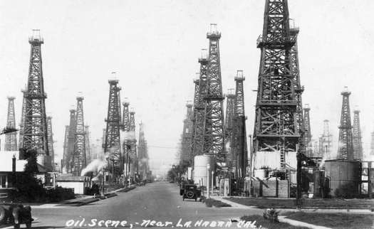 PHOTO: Oil wells near La Habra Heights, Calif., are nothing new; this photo is from the 1920s. But residents will vote in March on rules to restrict new oil and gas development, and also such high-intensity drilling techniques as fracking. Photo courtesy of Orange County Archives.
