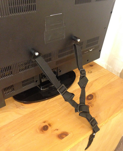 PHOTO: Safety anchors can prevent TV sets from tipping over and causing serious injuries. It's a precaution worth considering, since televisions can weigh more than 100 pounds. Photo courtesy Consumer Product Safety Commission.