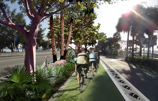 PHOTO: Architect Bernard Zyscovichs plan entails making Miami's Rickenbacker Causeway four lanes instead of six, and using the freed-up space for safer pedestrian and bike travel. Image courtesy of PlanZMiami.com.