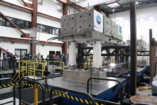 PHOTO: An experimental bridge, made of alloys rather than steel, at the University of Nevada-Reno recently withstood a massive simulated earthquake. Photo courtesy of the University of Nevada-Reno.
