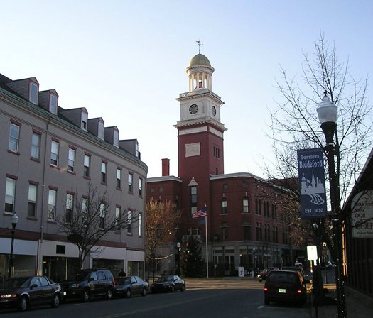 PHOTO: A revitalized downtown and Mill District of Biddeford is one of the success stories in a new report that says Maine's nonprofit organizations contribute an estimated $10 billion to the state's economy. Photo credit: Tomasso/Wikimedia Commons