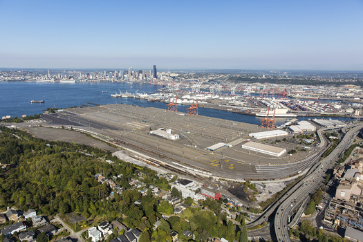 PHOTO: An aerial view of Terminal Five at the Port of Seattle shows the location at the heart of a lawsuit filed on Monday to stop oil drilling ships from being docked and repaired in Puget Sound. Photo courtesy of the Port of Seattle.
