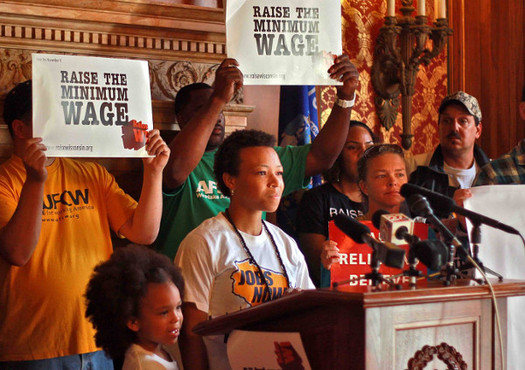 Photo: Jennifer Epps-Addison, executive director of Wisconsin Jobs Now, says large events are planned in Milwaukee and Madison next week as part of a national day of protests on April 15 aimed at raising the minimum wage to $15 per hour. Photo credit: WI Jobs Now
