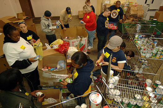 PHOTO: A new report from the Food Research and Action Center finds that one in six American households said there were times they couldn't afford to buy food in 2014, many relied on community food banks such as the one above. Photo credit: BotMultichillT/Wikimedia Commons.