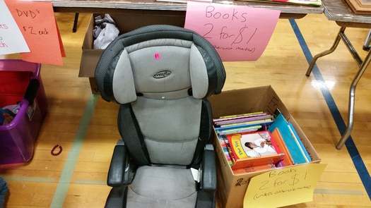 PHOTO: Automotive experts say car seats should not be purchased at garage sales, in part because seats may have missing or broken parts, or could be part of a recall. Photo credit: John Michaelson.