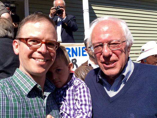 Presidential candidate Bernie Sanders, right, with Will and Zeke Stewart at a recent Brunch with Bernie event in Manchester. Sanders is refusing super PAC money in his bid for the White House. Credit: W. Stewart