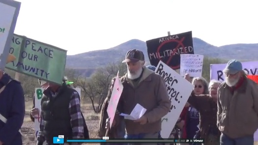 PHOTO: Reducing the buildup of law-enforcement personnel and equipment on Arizona's border with Mexico is the goal of protesters holding events in several border communities today. Photo courtesy of People Helping People on the Border.