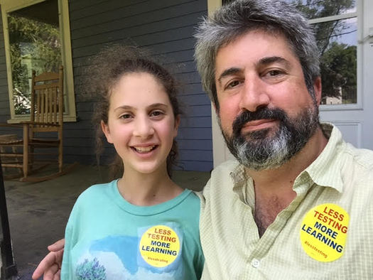 Max Page and his daughter Ruthie plan to testify today before the Joint Legislative Committee on Education. Both believe the Commonwealth needs to take a time out from high-stakes testing. Credit: M. Page.