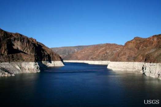 PHOTO: Lake Mead is at its lowest level in history again this summer. A ProPublica investigation probes some of the political and policy reasons that may be exacerbating the drought. Photo credit: Alicia Burtner, U.S. Geological Survey