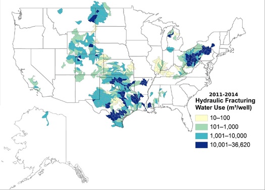 GRAPHIC: A new study from the U.S. Geological Survey finds the water footprint of hydraulic fracturing is increasing. An average horizontal gas well consumed over five million gallons of water in 2014, up from around 177,000 gallons in 2000. Graphic courtesy U.S. Geological Survey.