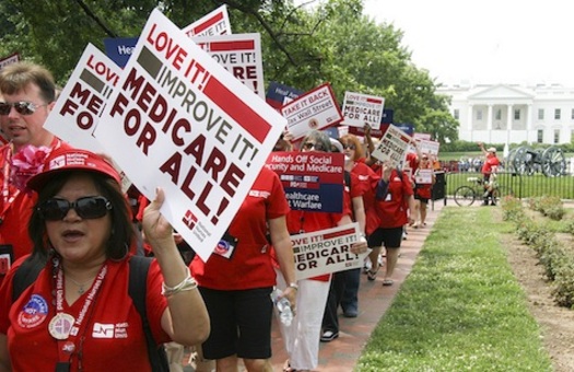 PHOTO: Nurses rallied in cities across the US Thursday to preserve and improve Medicare and extend coverage to everyone. Photo courtesy of National Nurses United.