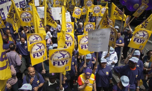 PHOTO: After what they describe as a two-year struggle, baggage handlers and security officers at New York City's airports have won the right to join a union. Photo courtesy of 32BJ SEIU. 