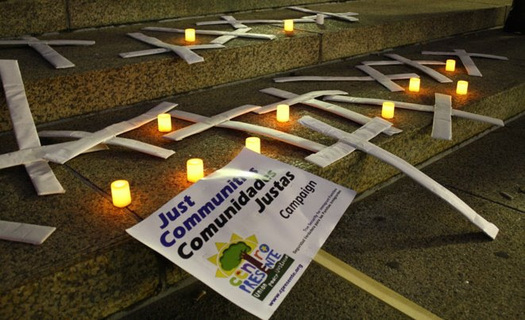 Immigrant-rights advocates held a vigil at the State House on Wednesday night to call attention to hate speech. Courtesy Centro Presente