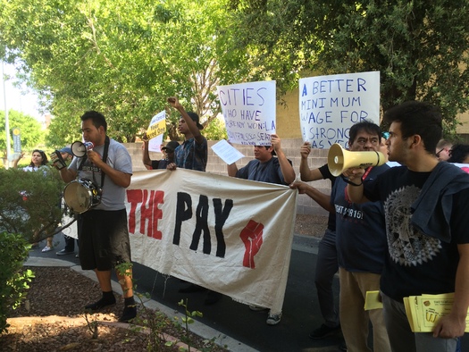 Hourly workers in Nevada joined a 50-city push Thursday to boost the minimum wage to $15 an hour. Courtesy: PLAN