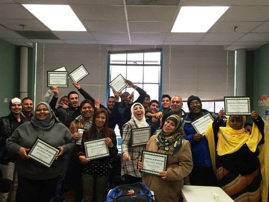 Resettled Syrian refugees in Greensboro attend a Cultural Orientation class where they receive education on U.S. customs, health care, education and planning for success in the U.S. Courtesy: Church World Service Immigration and Refugee Program.