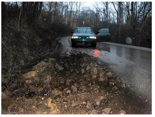 Some roads in Wetzel County have been damaged by gas drilling truck traffic to the extent that  they're unsafe for school buses. Credit: Ed Wade/The Sierra Club