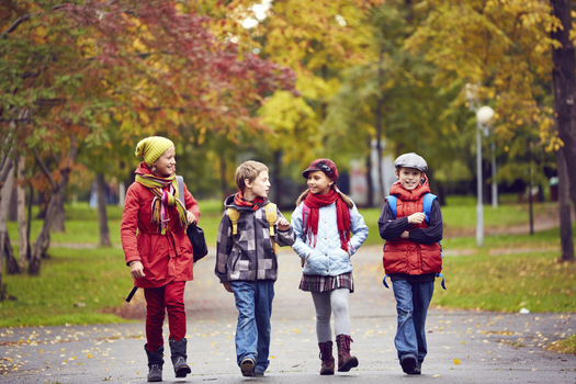 Walking to school or other regular physical activity by children can help improve their health and academic performance. Credit: shironosov