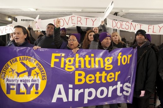 Airport workers will be stepping up their campaign for better wages, benefits and union rights.  Courtesy: SEIU/32BJ
