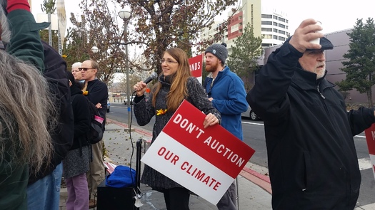 Protestors spoke out in Reno Tuesday against the sale of oil and gas leases on federal land. Credit: Center for Biological Diversity