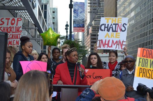 Advocates rally to urge Gov. Andrew Cuomo to sign the anti-shackling law. (Correctional Association of New York)