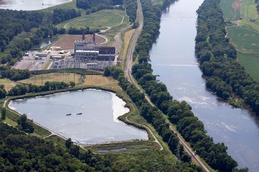 Dominion Energy's plans to close huge coal-ash impoundments, like this one at the Bremo Power Station on the James River, are drawing criticism. (Nick Kotula)